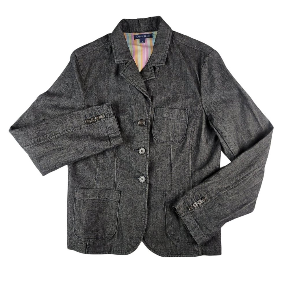 LANDS' END Women's Jean Jacket Size 10 Washed Black Denim